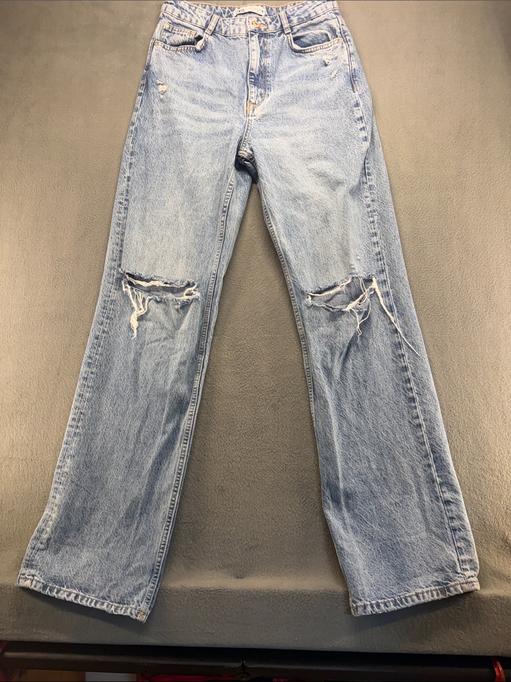 Zara Light Wash Distressed Wide-Leg Jeans Tall Length